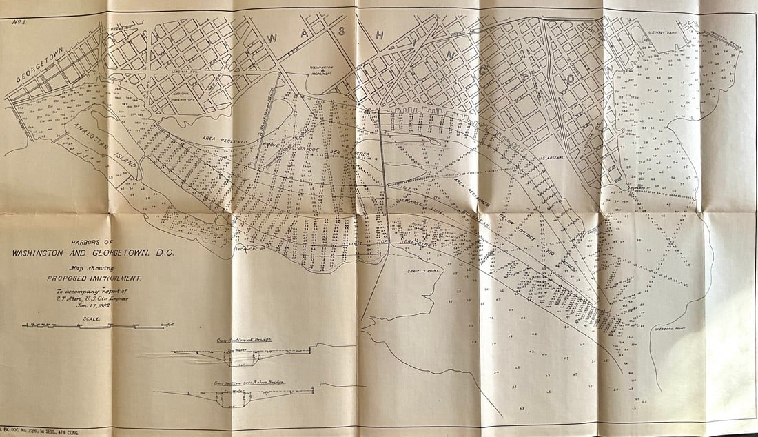 VERY RARE Map of Washington D.C & Georgetown Land Reclamation, From a Supreme Court Exhibit (1 of 2)