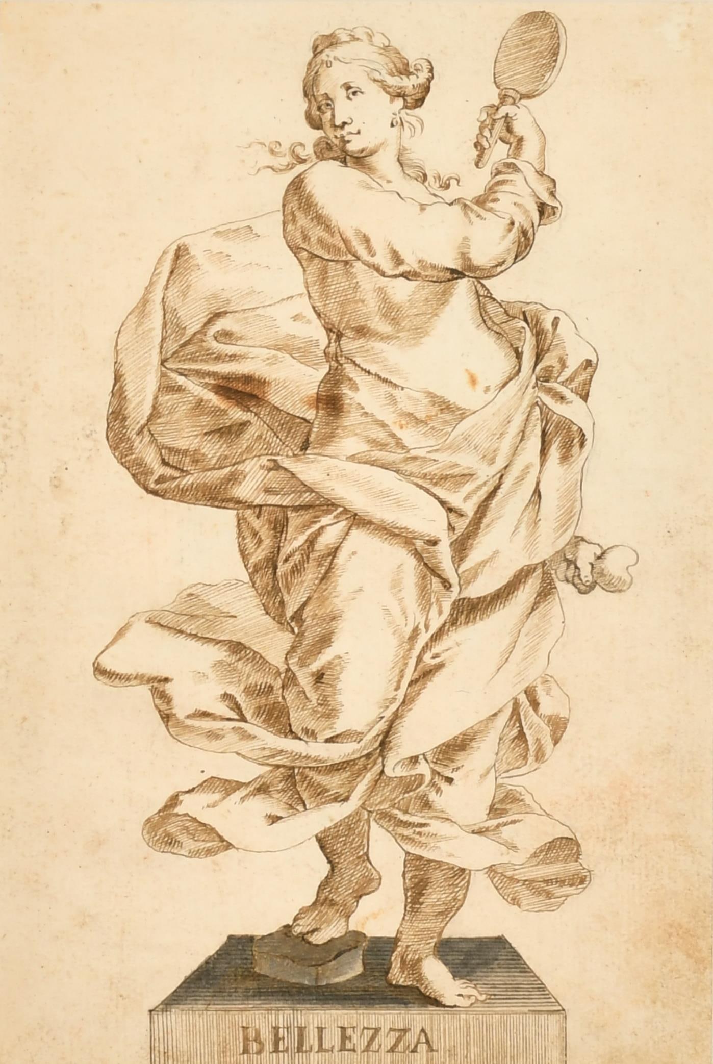 Fine 1700's Italian Old Master Ink & Wash Drawing Roman Female Statue of Beauty 18th century (1 of 3)