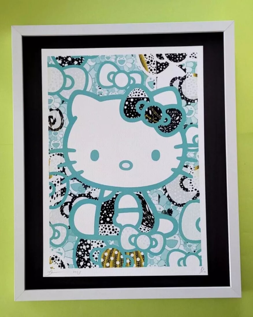 DEATH NYC Hand Signed LARGE Print Framed 16x20in COA HELLO KITTY YAYOI KUSAMA #6: This is a Stunning and Scarce 100% Authentic New Print by Death NYC Hand Signed and Numbered in Pencil by the Artist Limited Edition of 100 Large Size: 45cm x 32cm About 18x13in Fine Art 300 gsm Paper