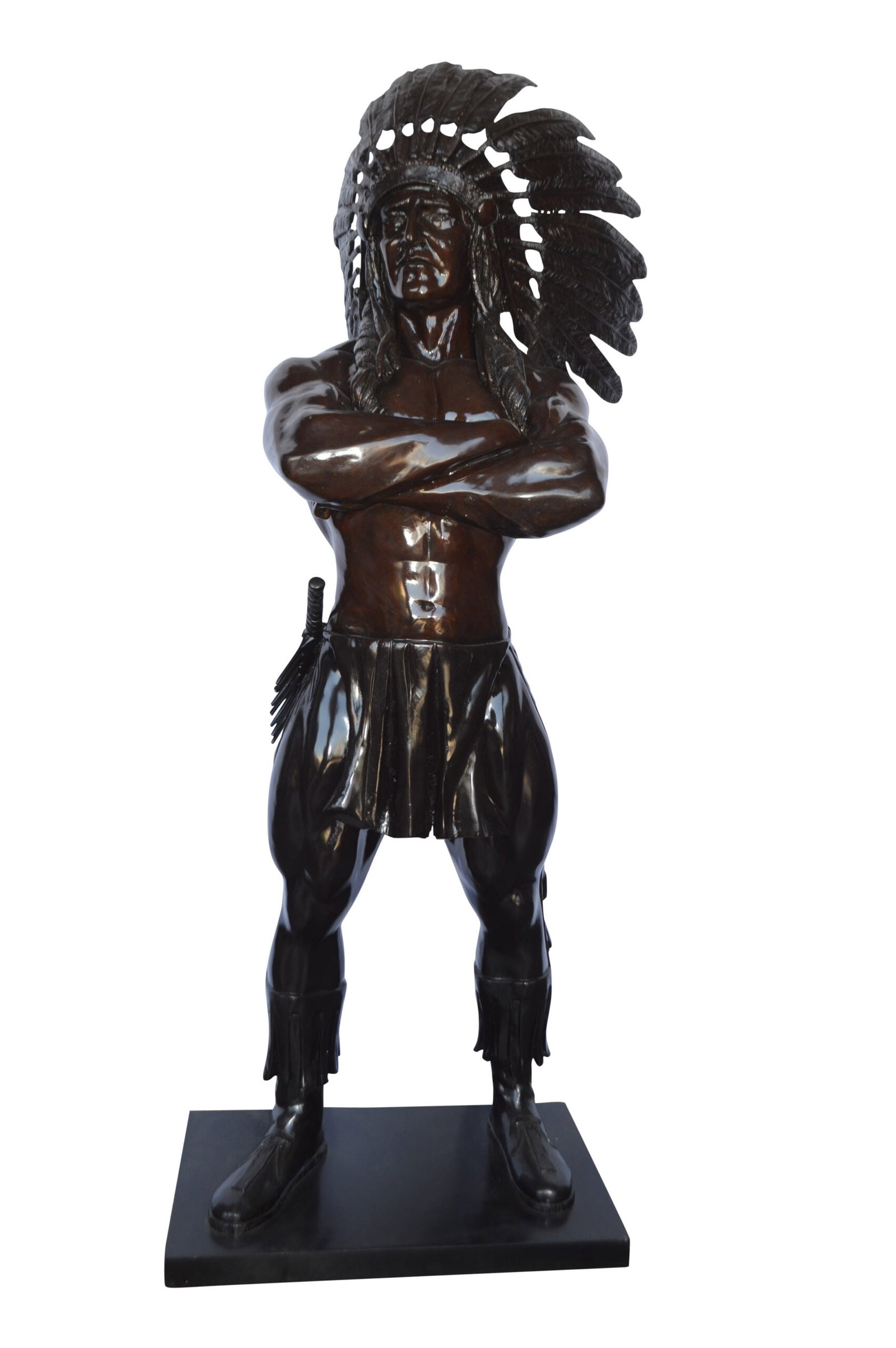 Indian Man Standing Bronze Statue Life Size - Size: 30"L x 28"W x 79"H. (13 payment plan of $1,000 (1 of 11)