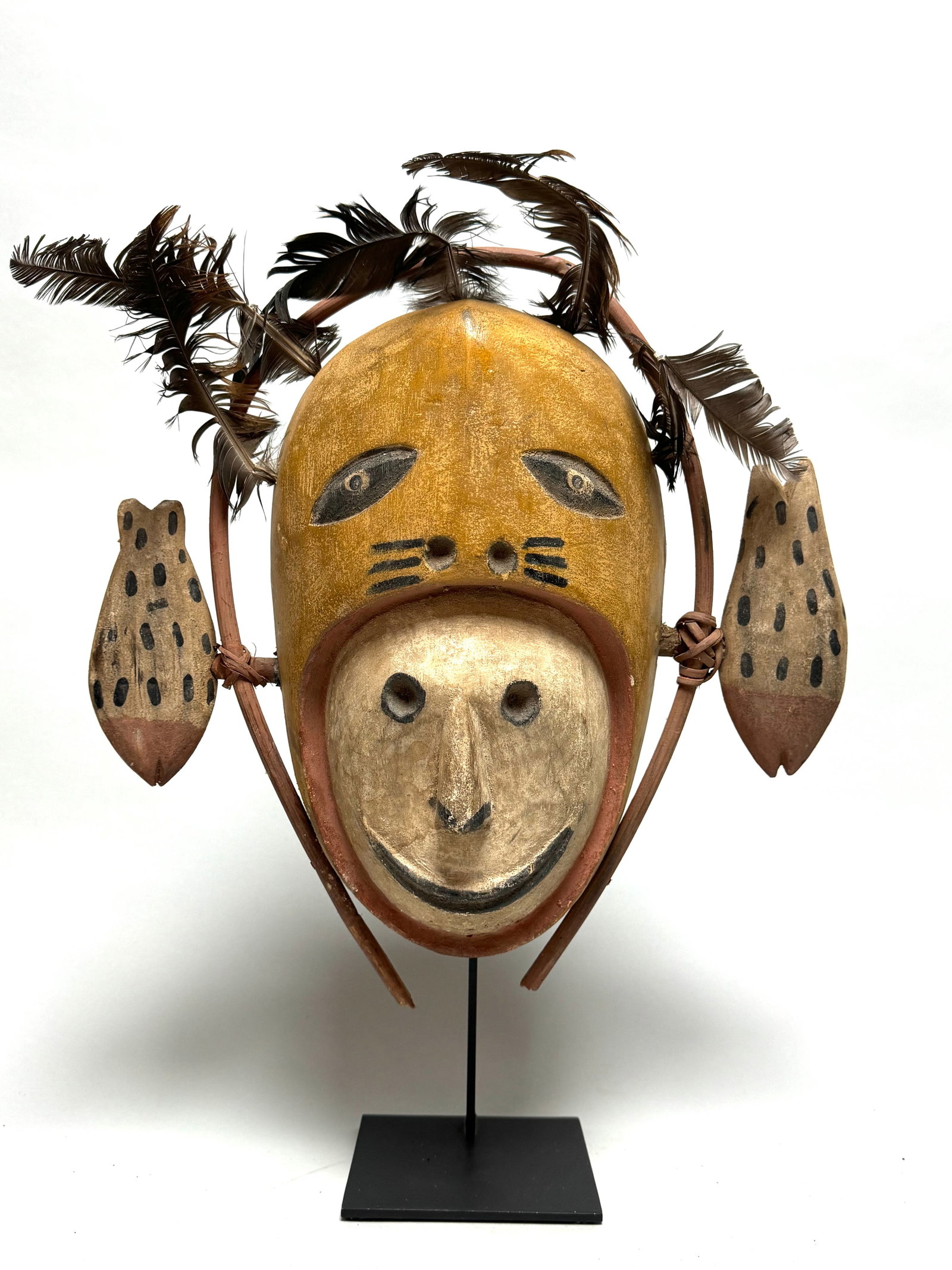 YUA Fish Mask made by the Yupik People who live on the West Coast of Alaska.: Yua Mask made by the Yupik People who live on the West Coast of Alaska. are famous for their craftsmanship of ceremonial masks. Their aspect varies depending on their use, ranging from little finger m