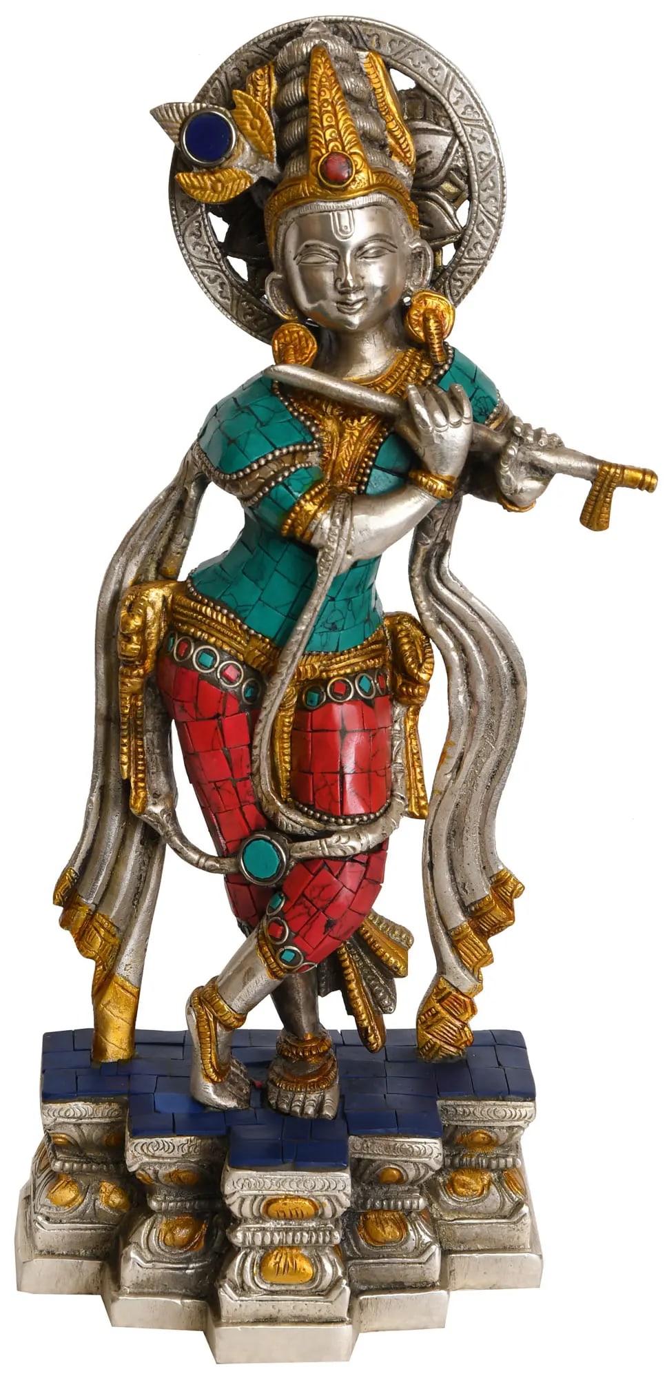 12" Krishna Playing Flute In Brass | Handmade | Made In India (1 of 2)