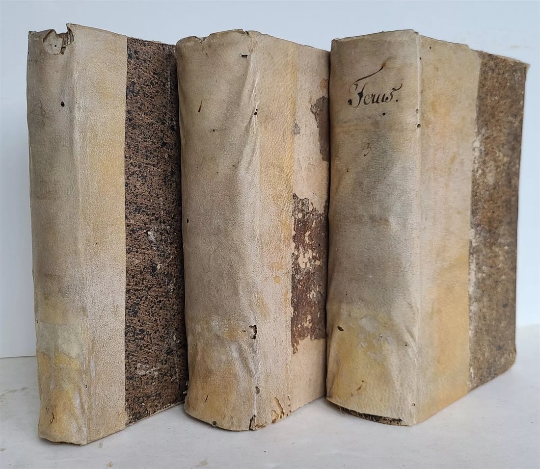 1558 3 volumes SERMONS by JOHANN WILD antique 16th CENTURY: Johann Wild Postillae sive conciones in epistolas et evangelia. 3 vols. Antwerp; 1558-59 Half vellum over cardboard 18th century bindings USTC 404322, 409106. Size 4 by 6.5" Early Antwerp edition of t