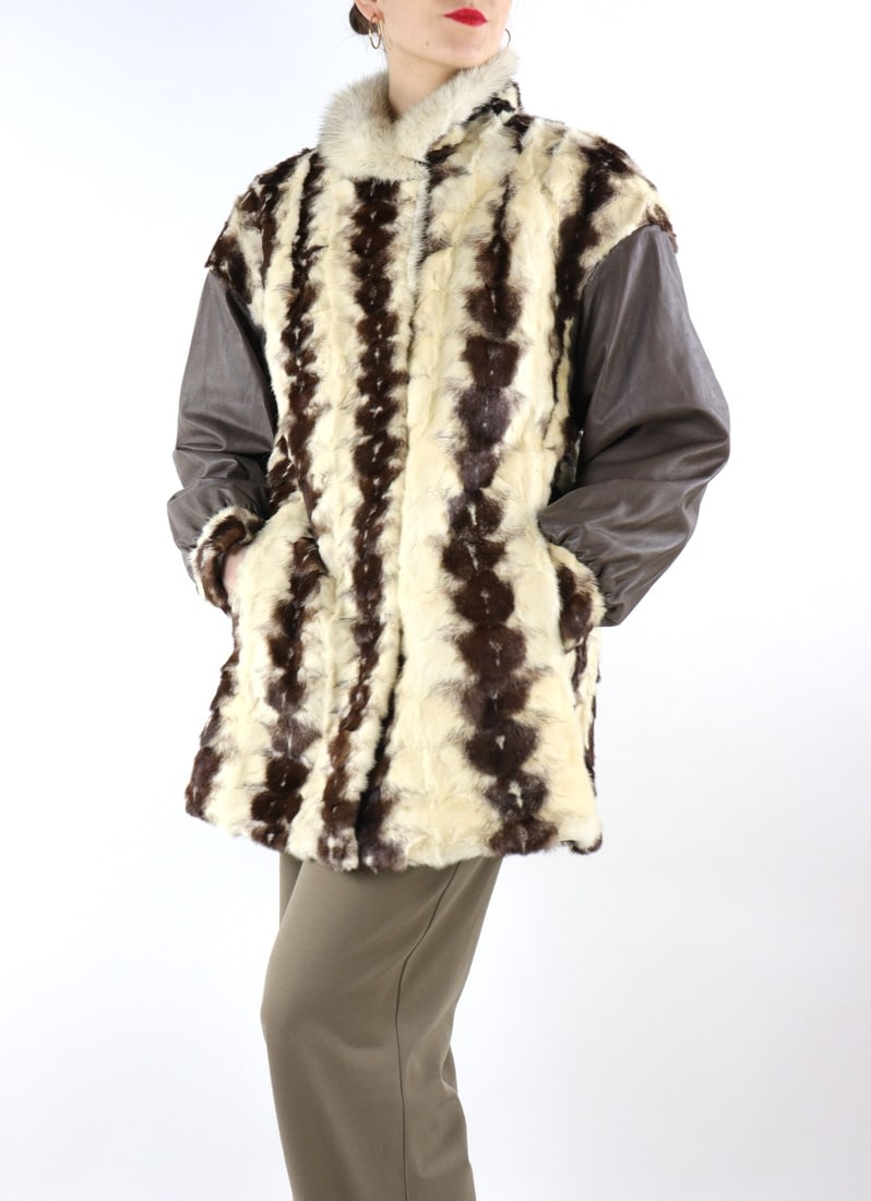 CROSS MINK &LEATHER BOMBER JACKET EU: L; US: 16 (1 of 10)