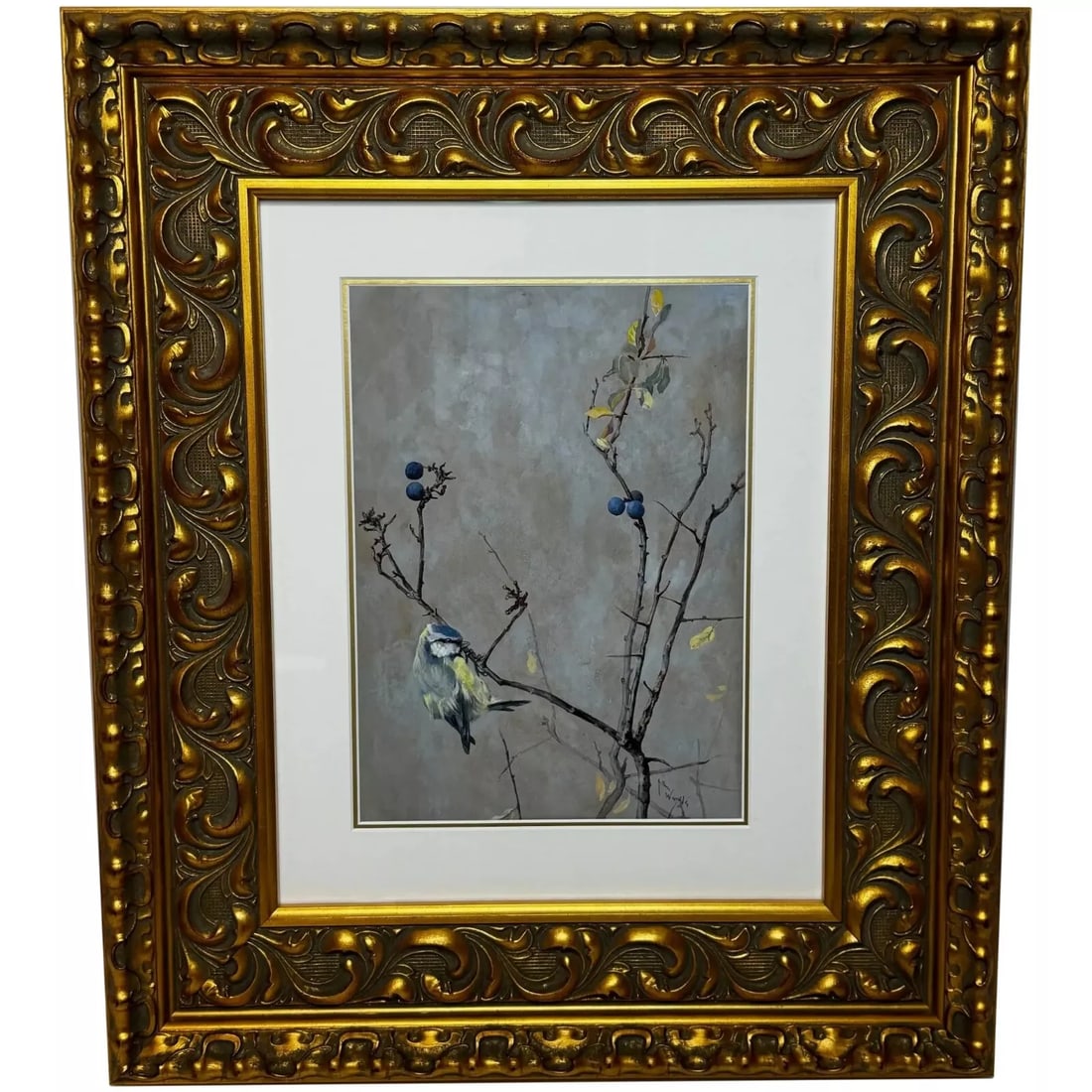 Victorian C1900 Antique Painting Apple Blossom Blue Tit Bird by Arthur Wardle: Victorian C1900 Antique Painting Apple Blossom Blue Tit by Arthur Wardle 1 Victorian Antique British Work of Art Watercolour Painting Apple Blossom and Blue Tit by Arthur Wardle 1860-1949. Impress you