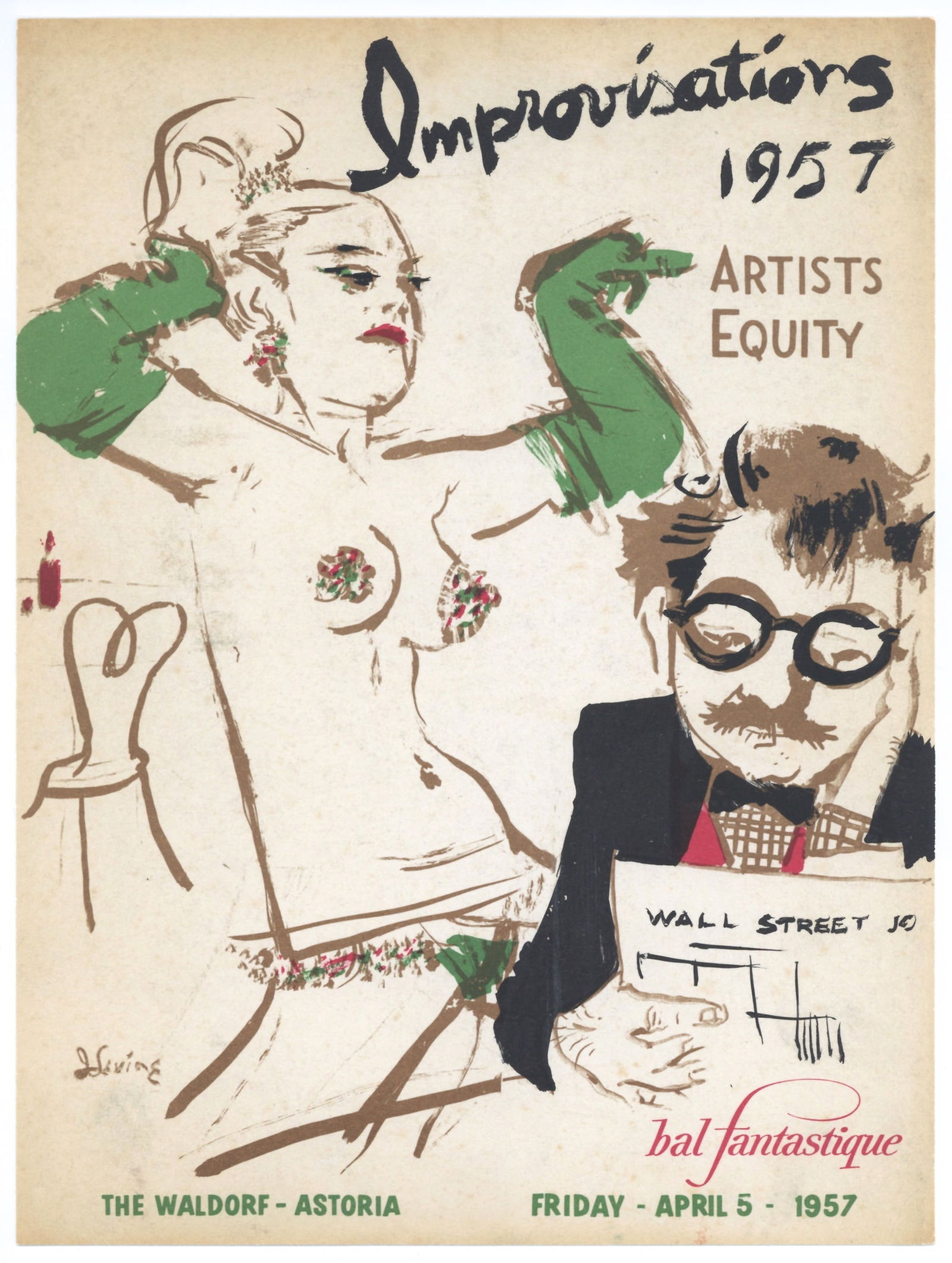 Jack Levine original lithograph: Medium: original lithograph. This lithograph was printed for the front cover of the 1957 "Improvisations" portfolio, published by the Artists Equity Association of New York on the occasion of the 1957