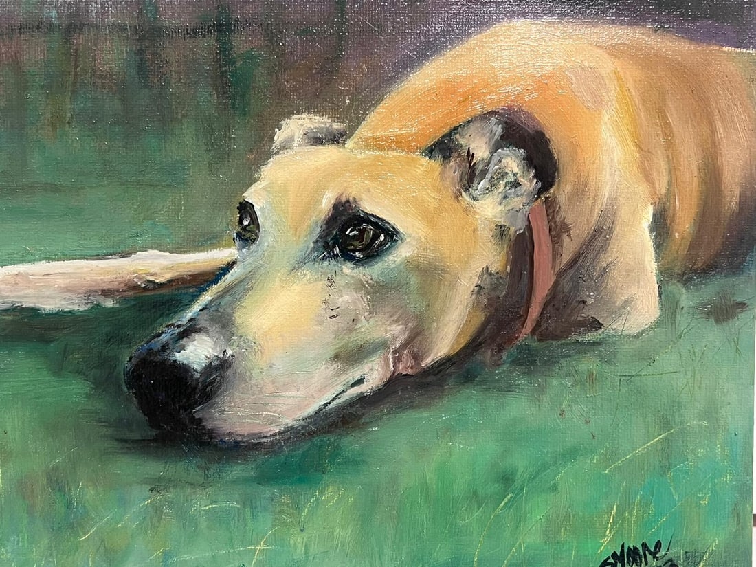 Whippet GreyHound Dog Painting English Signed Contemporary Oil Painting 2023 (1 of 4)