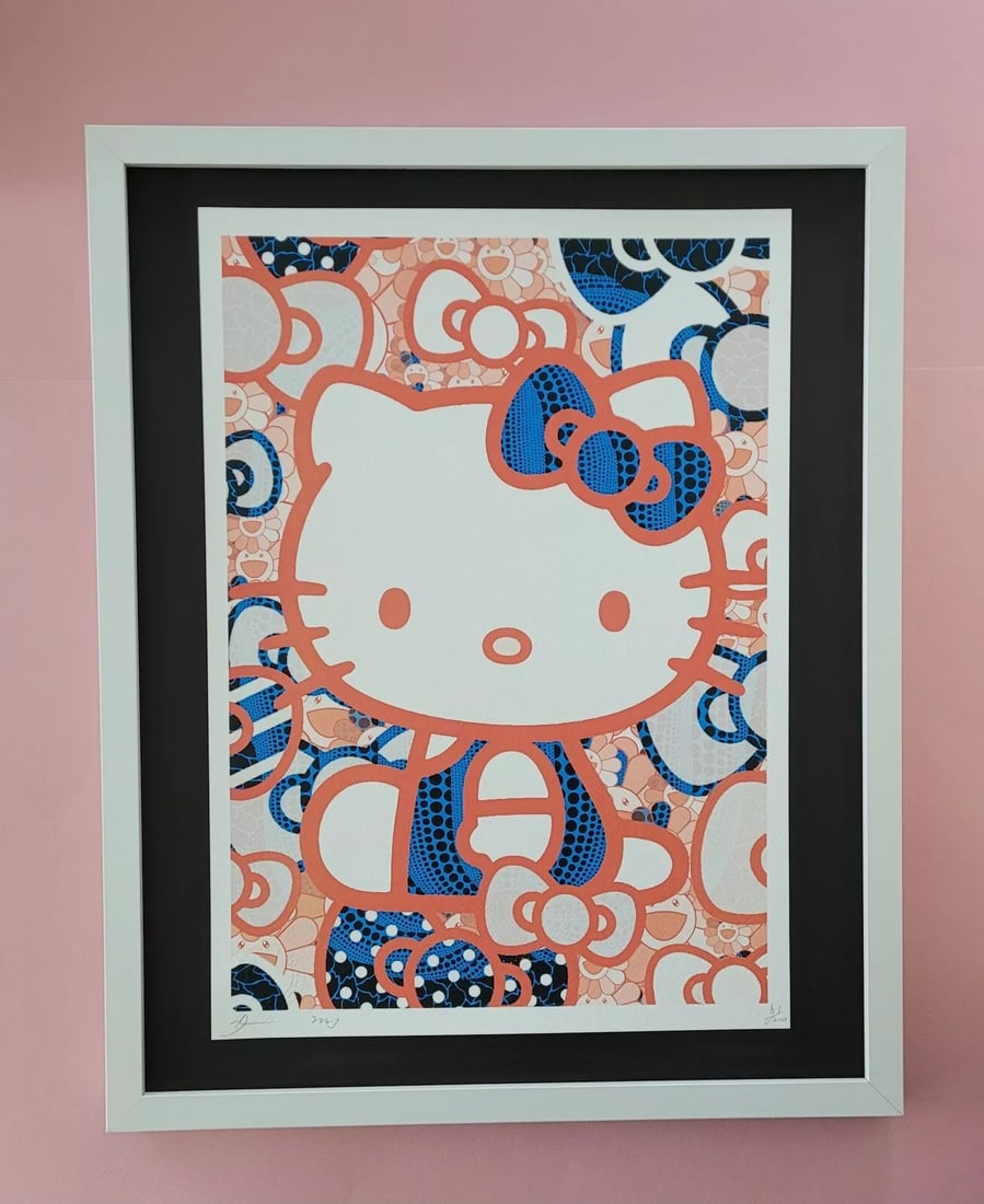 Death NYC Large Framed 16x20in Pop Art Graffiti COA Hello Kitty Yayoi Kusama #5: Up for Sale this Beautiful and Scarce Print by Pop Art Graffiti Master Artist Death NYC Hand Signed in Pencil Numbered X/100 or Proof This piece is mounted on a 20 x 16 in. black acid free black board