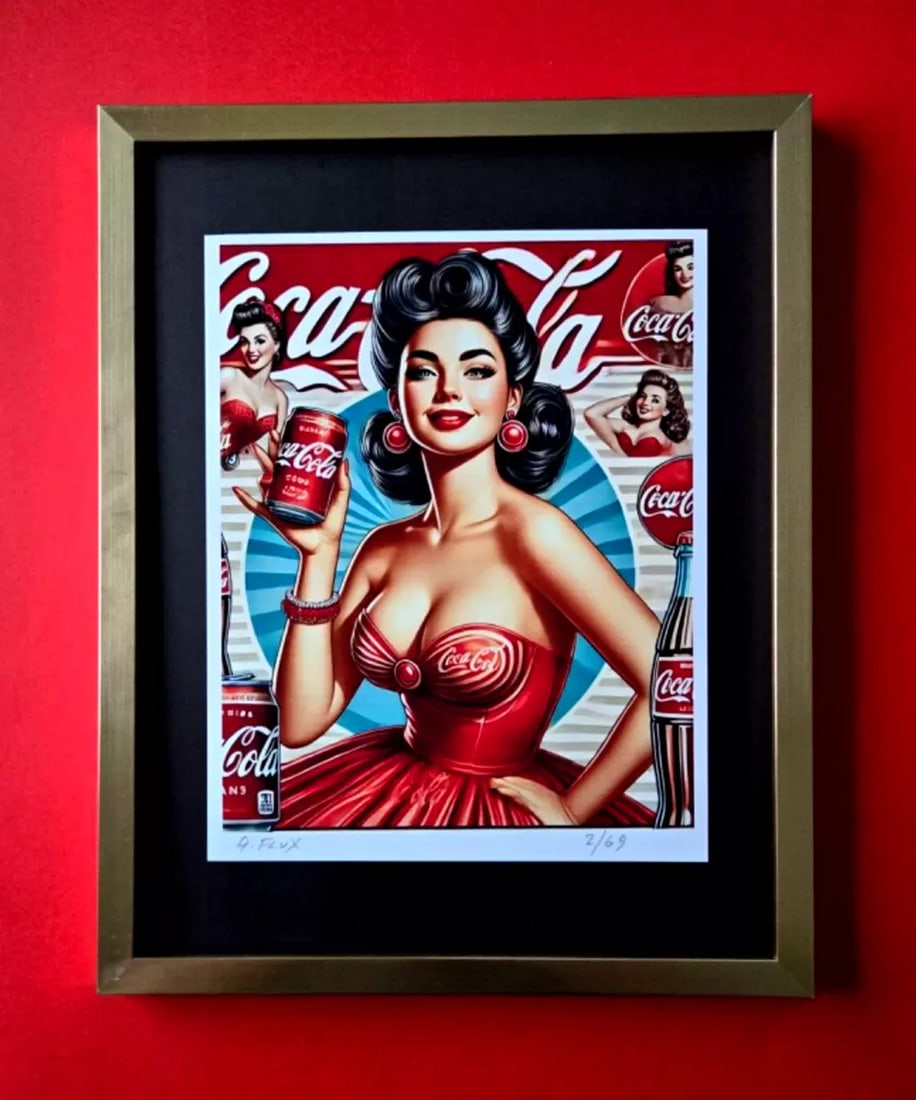 AIDAN FLUX | Hand Signed Original Print Framed LtdEd COA "COCA COLA SMILE " (1 of 3)