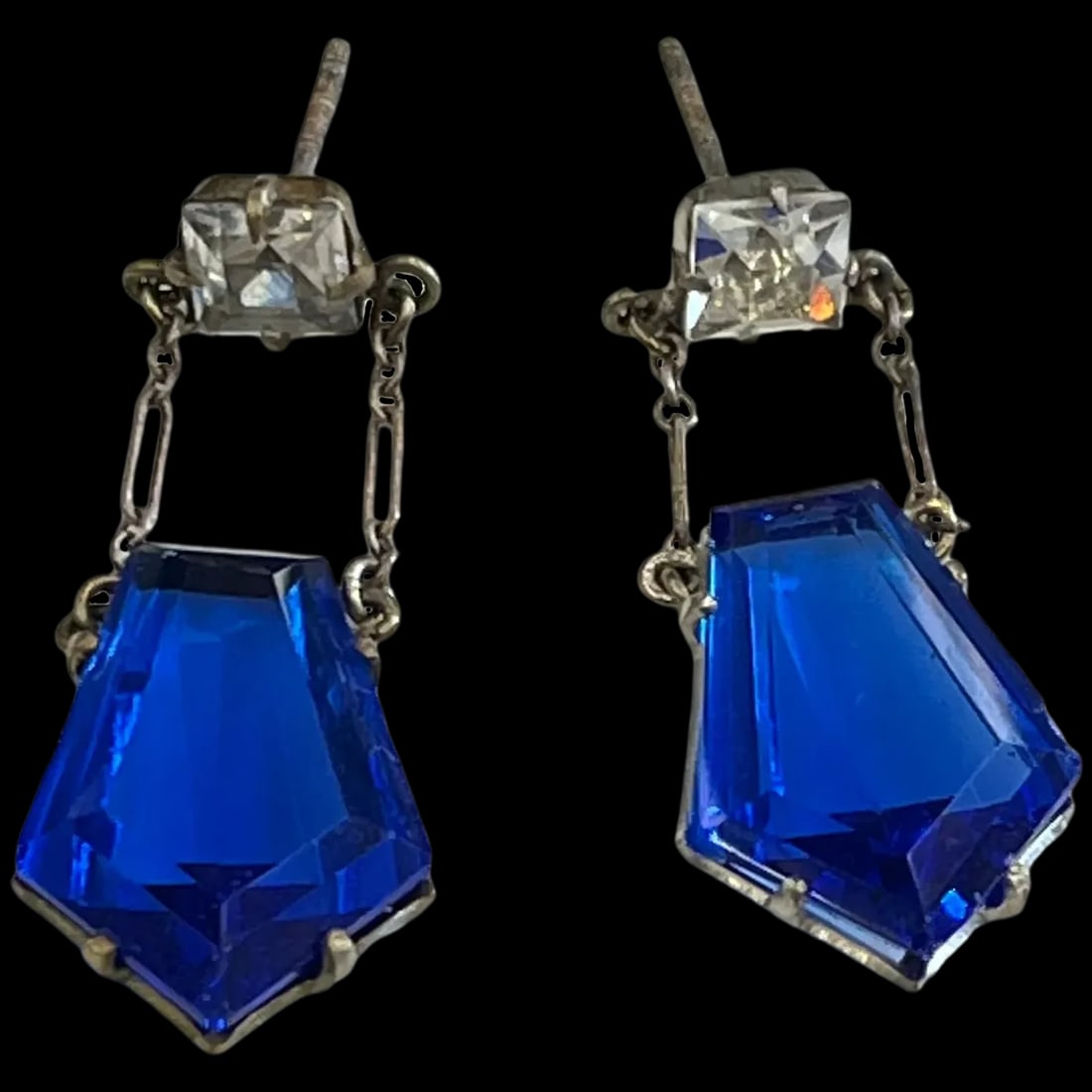 Vintage Soviet Russian Sterling Silver 875 Sapphire color stone earrings (1 of 6)