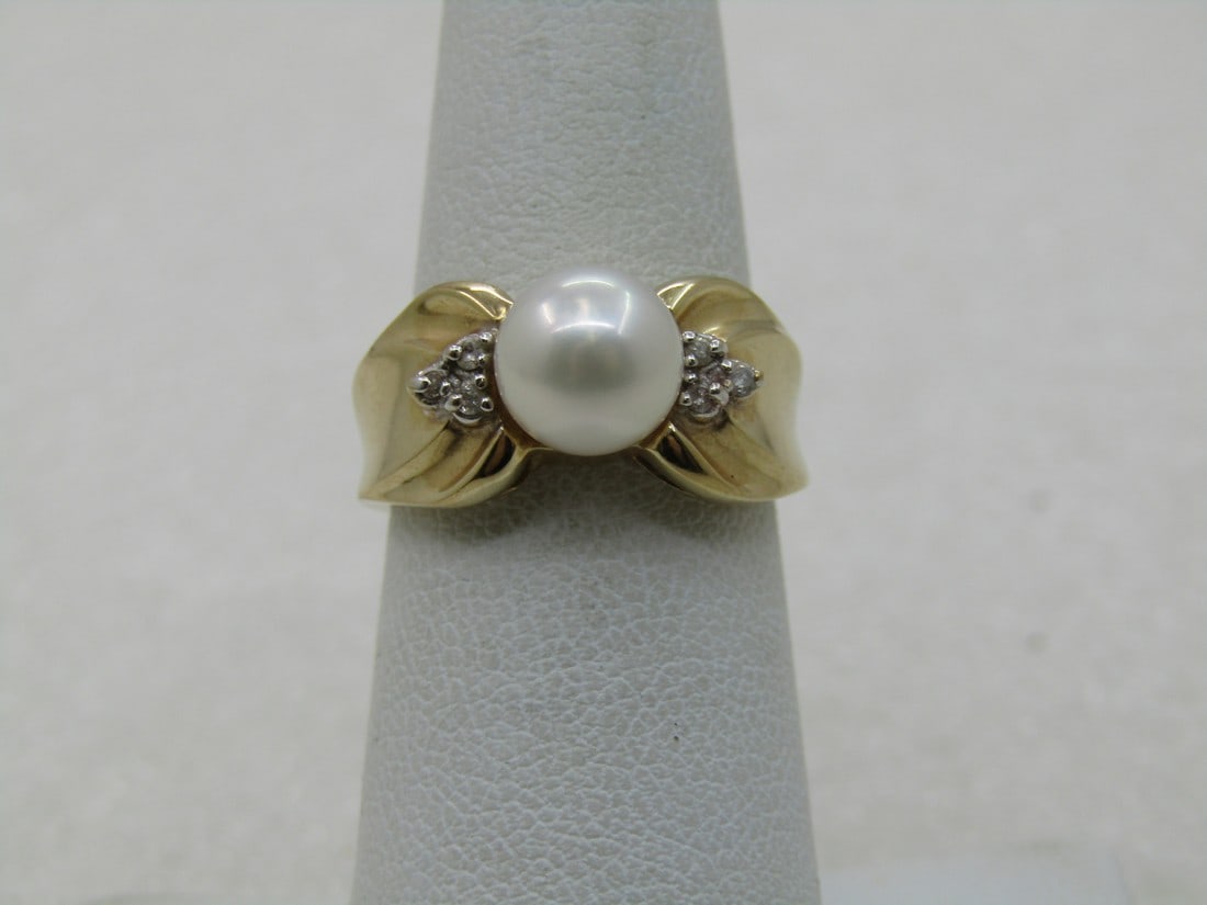Vintage 14kt Pearl & Diamond Ring, Sz. 6, Wide (1 of 11)