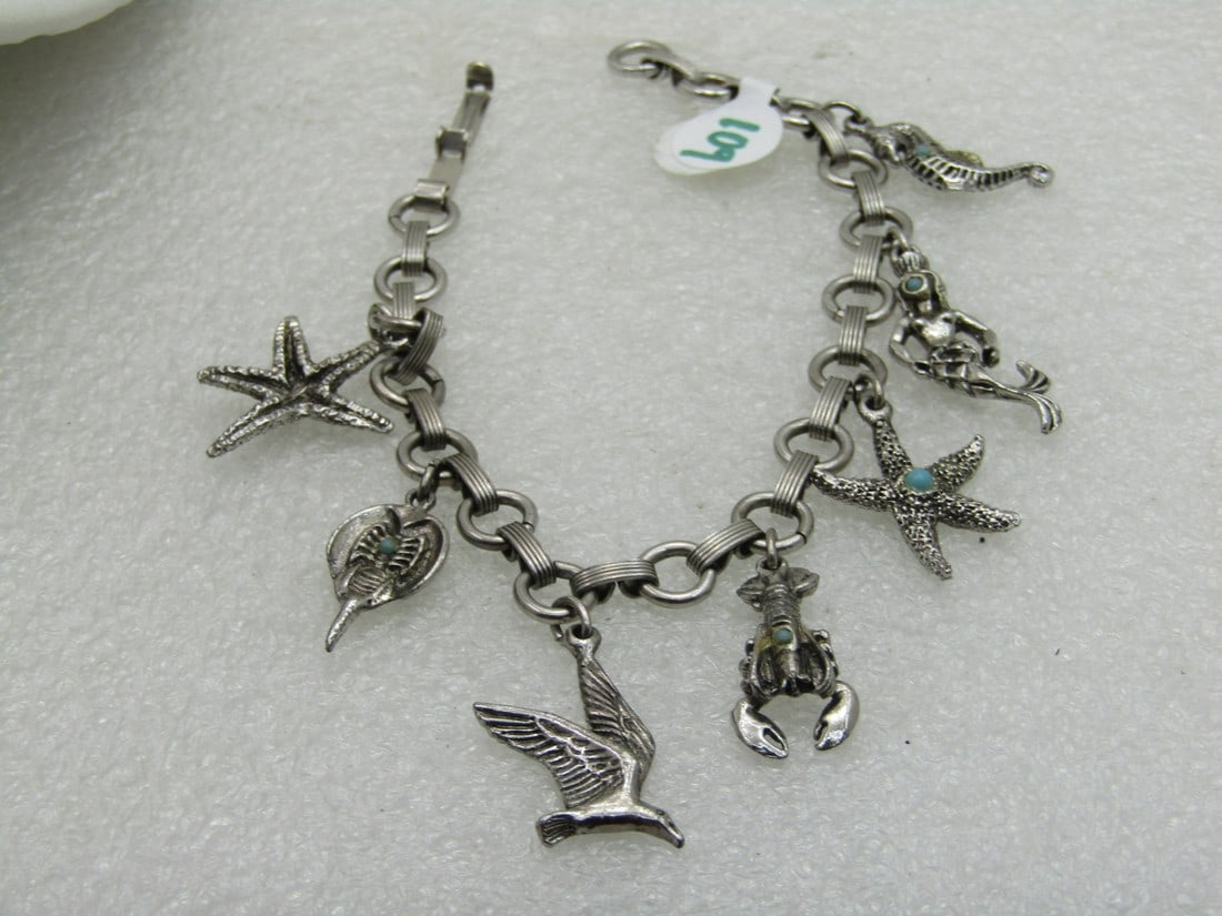 Vintage Bali Silver Tone Beaded Angel Charm Bracelet - Stretch 6.5" (Tom I need to restring this). (1 of 6)