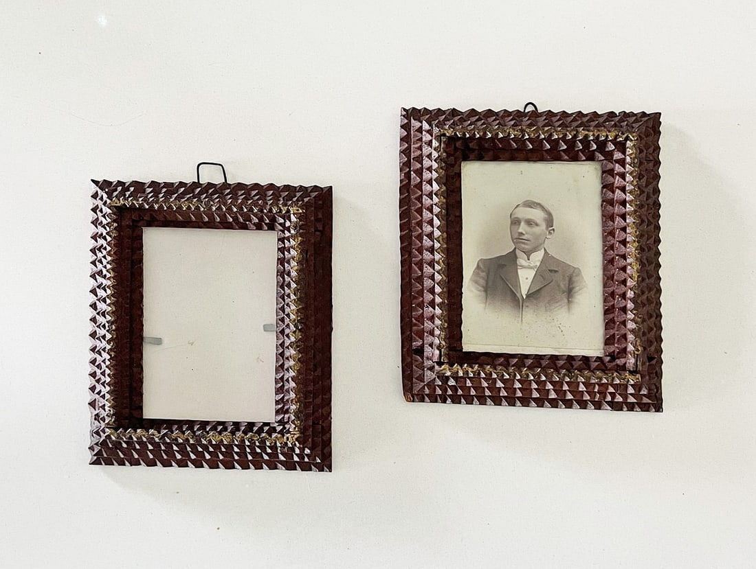 Pair of Painted Tramp Art Portrait Frames (1 of 2)
