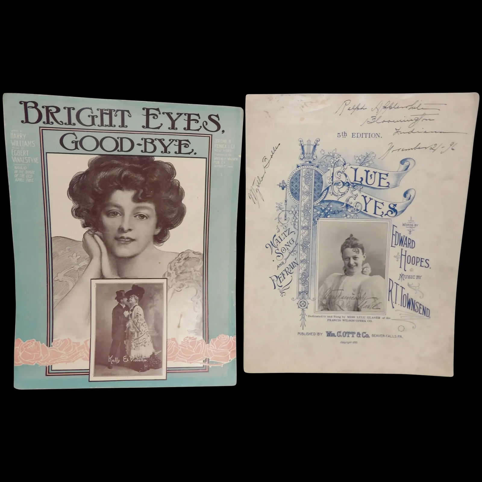 Antique Sheet Music Bright Eyes Good Bye- 1905 & Blue Eyes 5th edition 1895 (1 of 12)