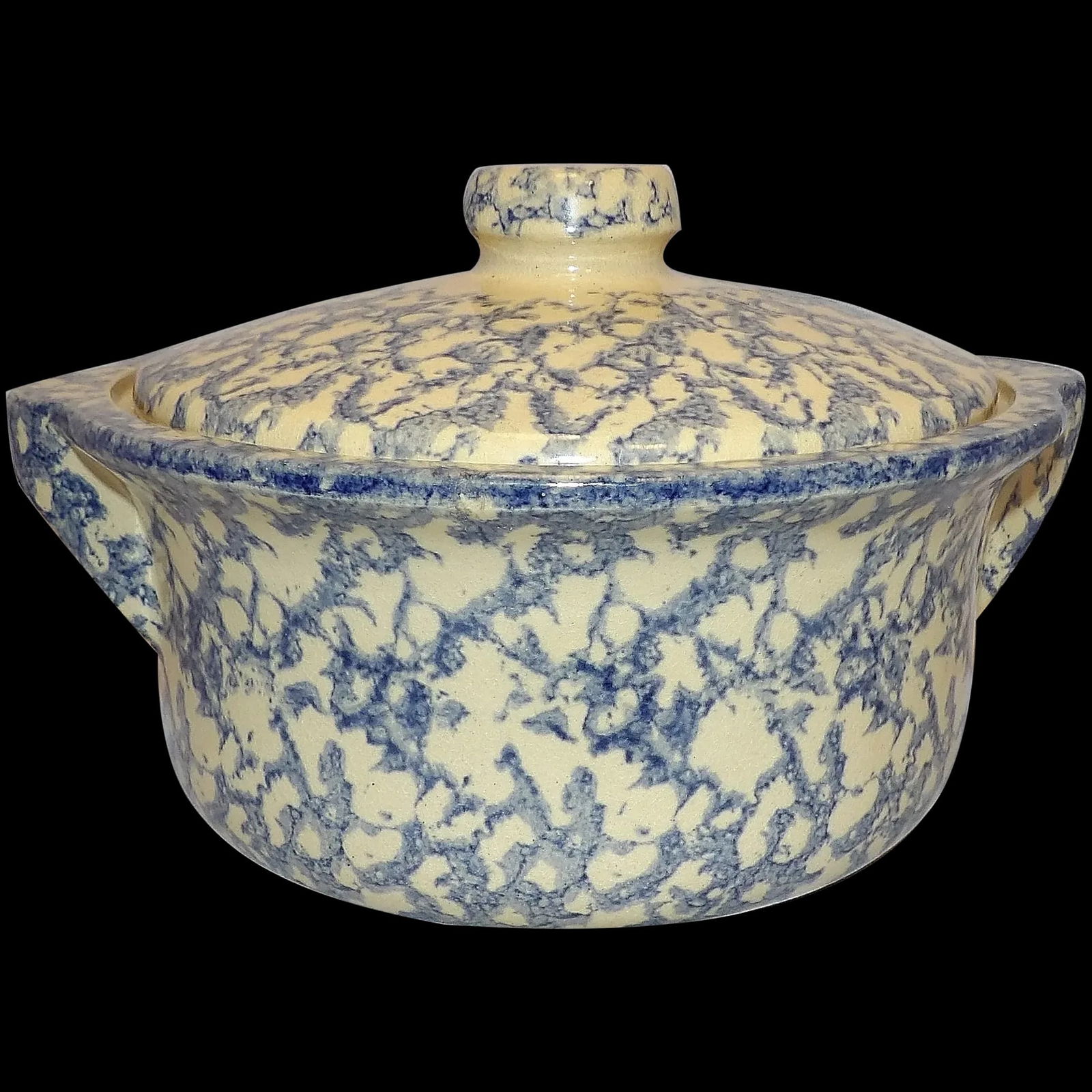 Vintage Robinson Ransbottom Pottery (RRP) USA Blue Spongeware 2 Qt Casserole w Lid (1 of 11)