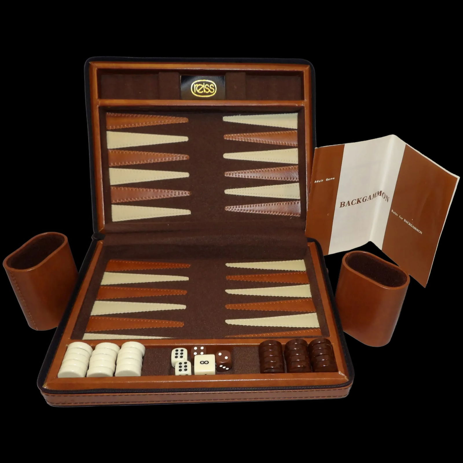 Vintage Reiss Backgammon Set In Zip Up Travel Case, Faux Leather (1 of 9)