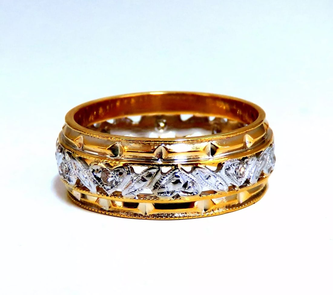 .18ct natural diamond eternity ring 14kt vintage floral patina (1 of 5)