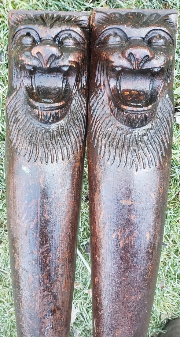 antique oak ornate wooden wood pediment carve face lion Northwind (1 of 9)