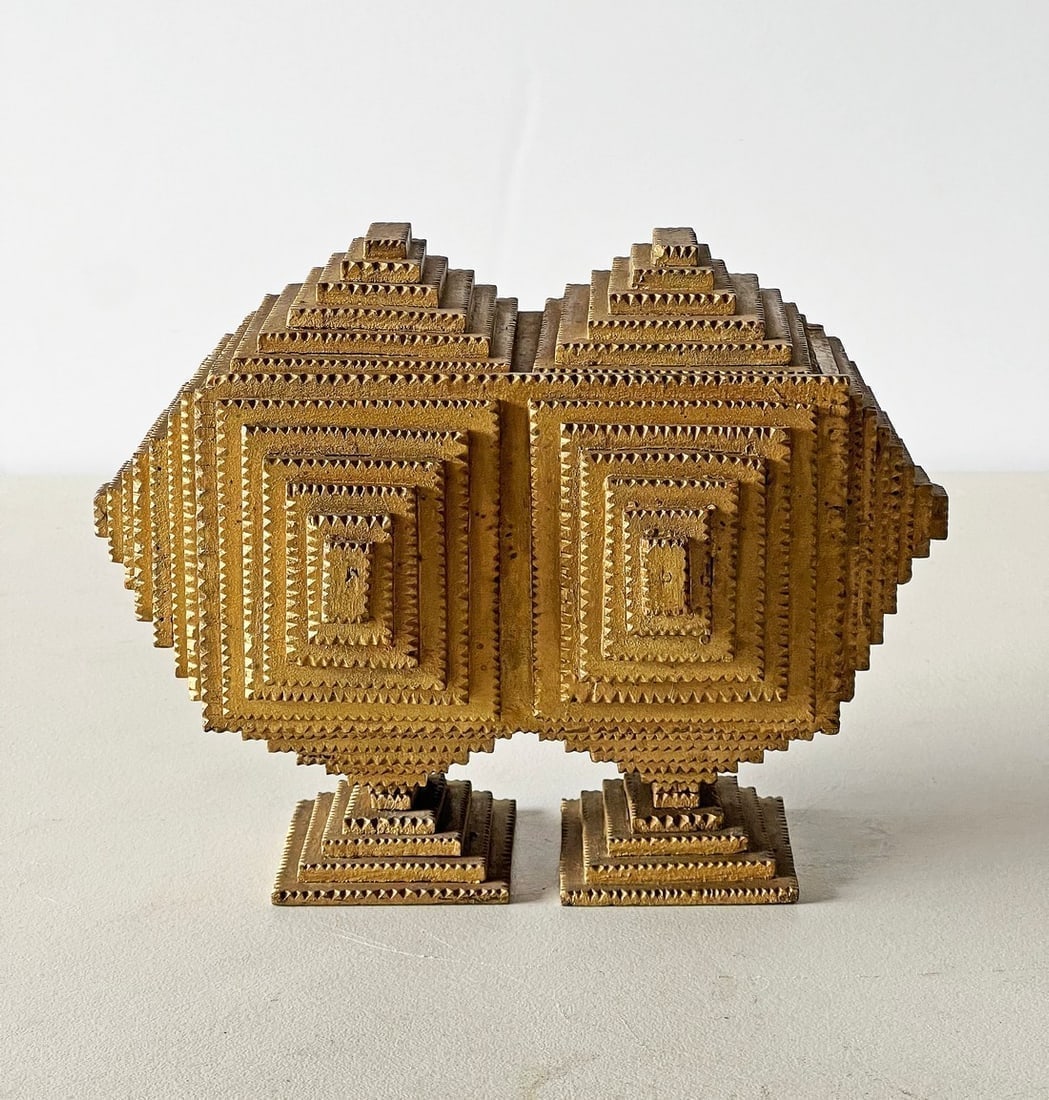 Gilded Tramp Art Double Pedestal Box (1 of 4)