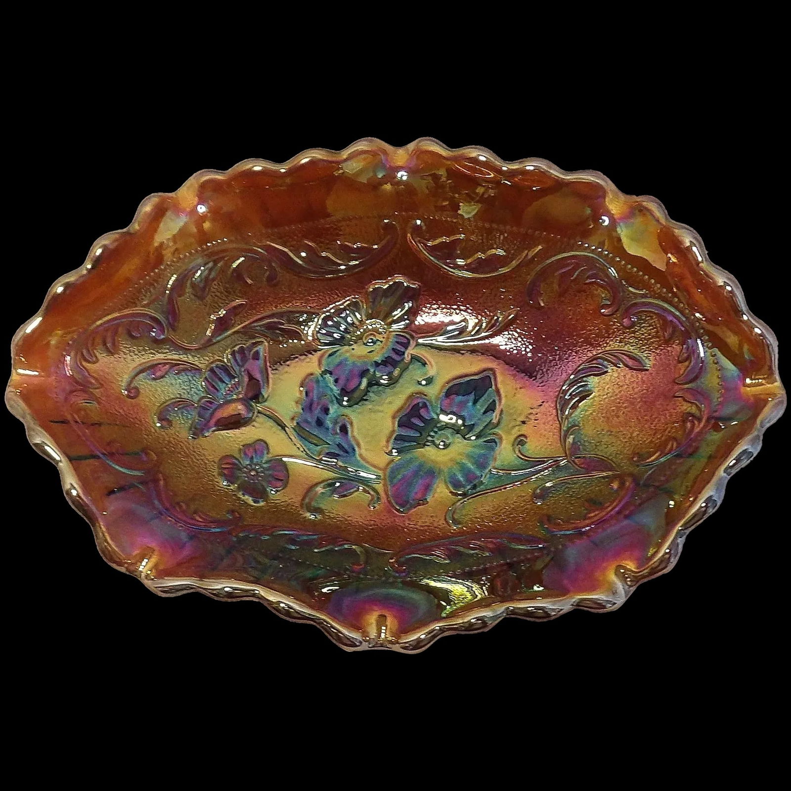 Fenton 1970's Carnival Amethyst Poppy Pickle Dish (1 of 6)