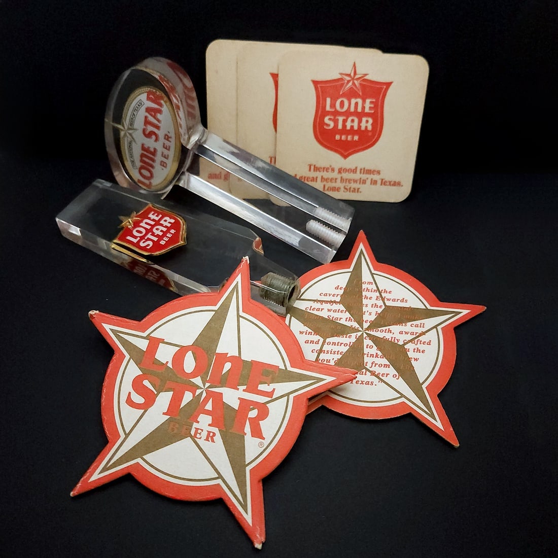 Lone Star Beer Pull Taps Collectors Lot: Title: Lone Star Beer Pull Taps Collectors Lot Date/Period: 1980's Materials: --- Dimensions: --- Additional Information: Lone Star Beer Pull Taps Collectors Lot New old stock. Some star points may sh