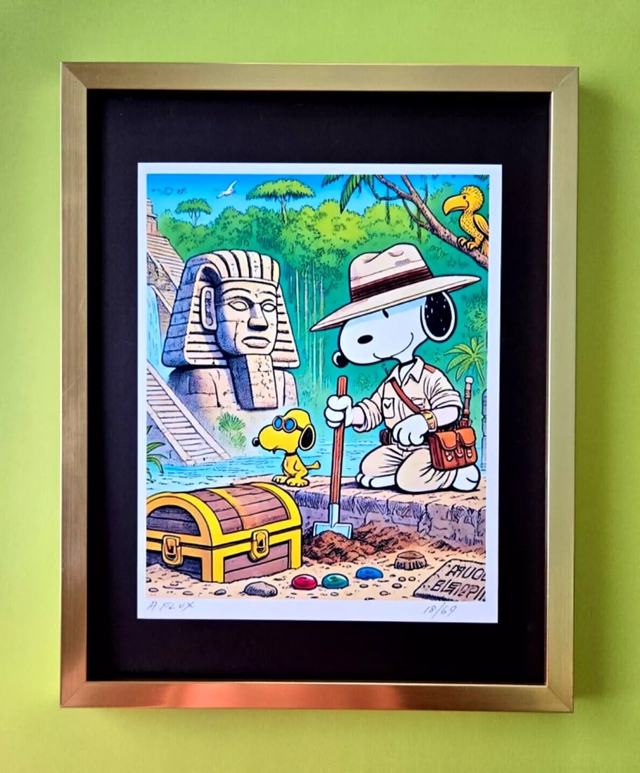 AIDAN FLUX Hand Signed Authentic LtdED Print Framed SNOOPY TREASURE HUNTER COA (1 of 4)
