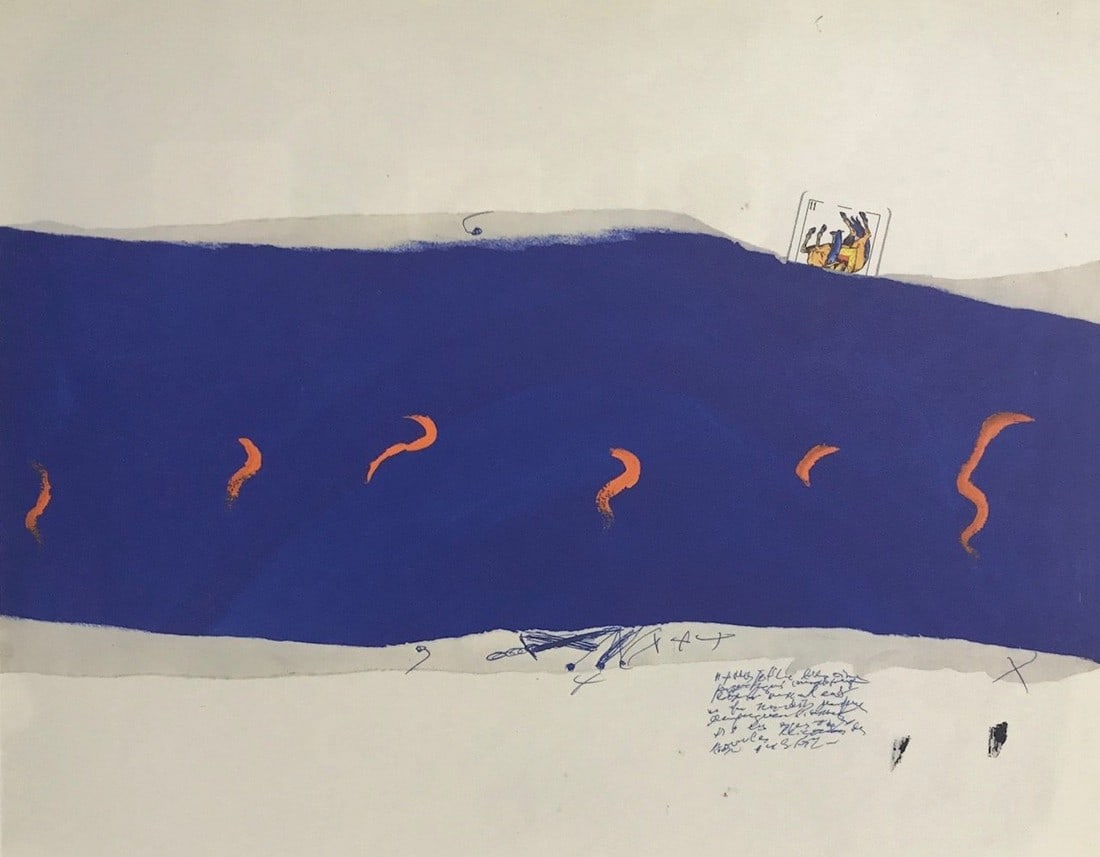 Tapies print DM01207 Derriere le miroir 1974: Artist: Tapies Antoni Country: Spain Title: DM01207 Medium: quadrichromie / Offset Published: Maeght 1974 France Size: Vellum paper 11 x 15 inch Provenance: Revue Derriere le Miroir 1974 Conditi