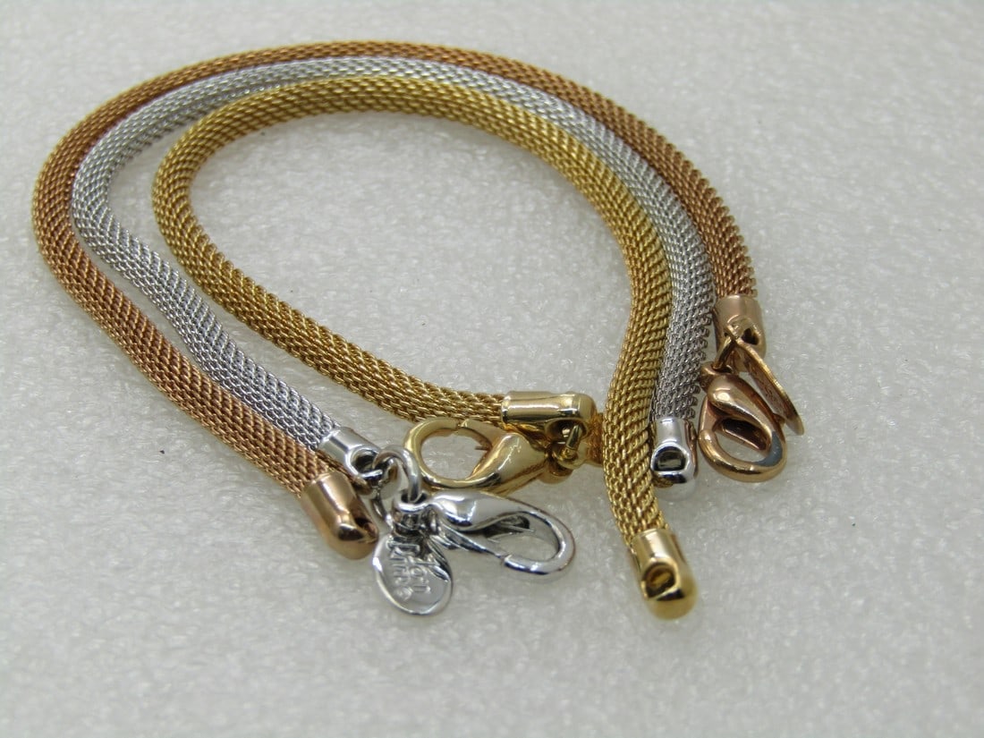 Vintage Joan Rivers Triple Mesh Bracelet Set, Rose, Yellow, and Silver Tone, 7.5", 3.5mm (1 of 1)