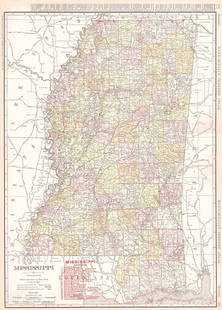 Rand, McNally & Co.'S New Business Atlas Map of Mississippi.: Publication Date: 1910 Title: Rand, McNally & Co.'S New Business Atlas Map of Mississippi. Cartographer: RAND, MCNALLY & CO. Publisher: RAND, MCNALLY & CO. Height: 26 Width: 18.75 Page 154-155 from th