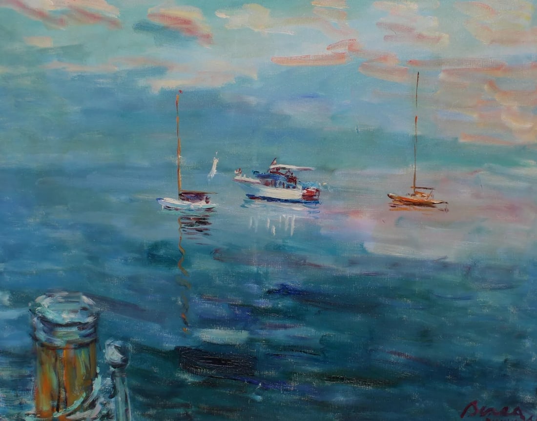 DIMITRIE BEREA Boats on Lake Geneva Lausanne Switzerland 1961 oil Comps to $24k: DIMITRIE BEREA (1908-1975). **NOTE: SHIPS WITHOUT FRAME AT SHIPPING PRICE STATED.** Berea was most inspired by Pierre Bonnard. His works command excellent prices and there is a book about him as well.