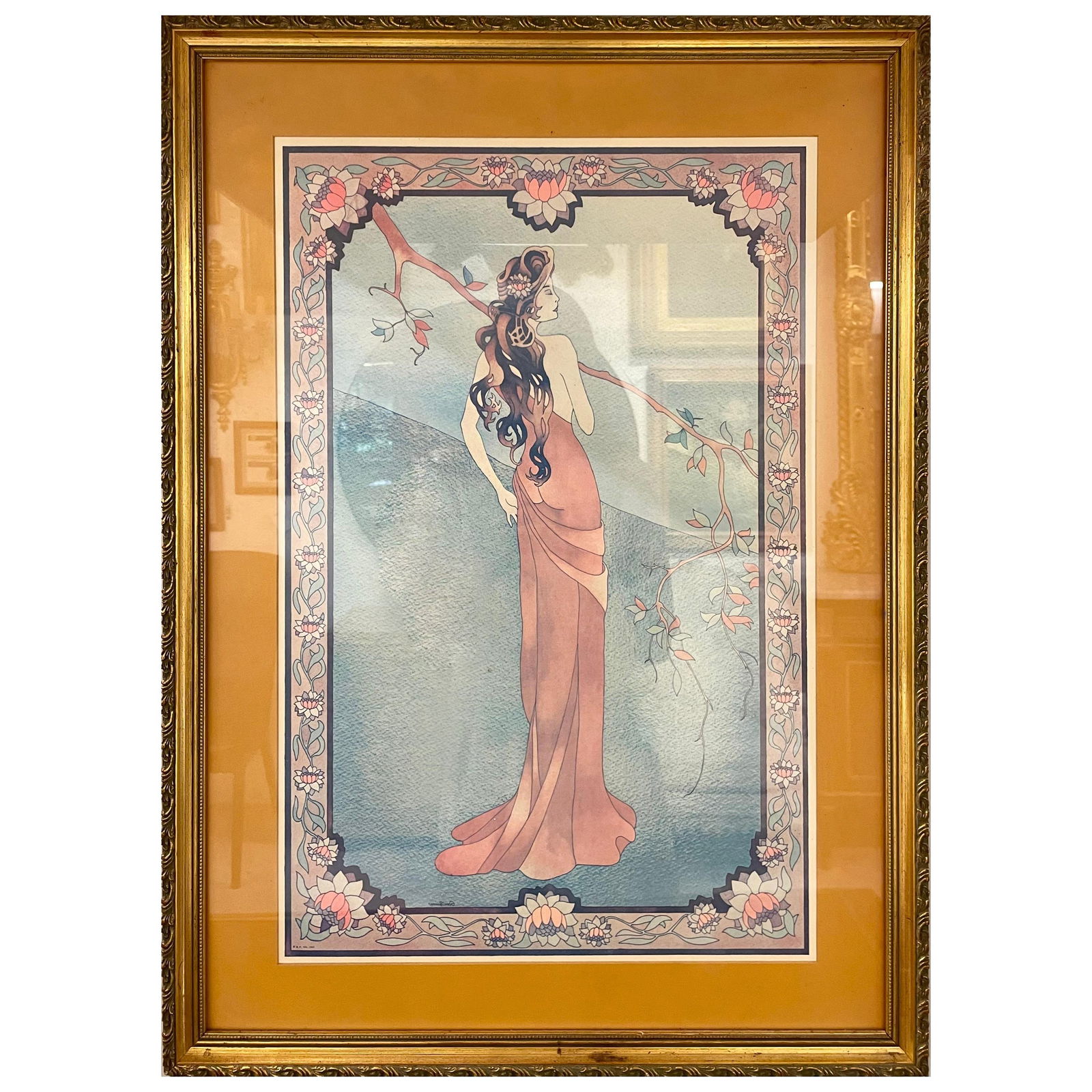 Art Nouveau Style Print Elegant Woman in the Forest: About the Item Art Nouveau "Elegant Woman in the Forest", Print by Bernard Picture Company. In the manner of Alphonse Maria Mucha. Similar to: Alphonse Mucha (Artist) Dimensions: Height: 22.75 in (57.