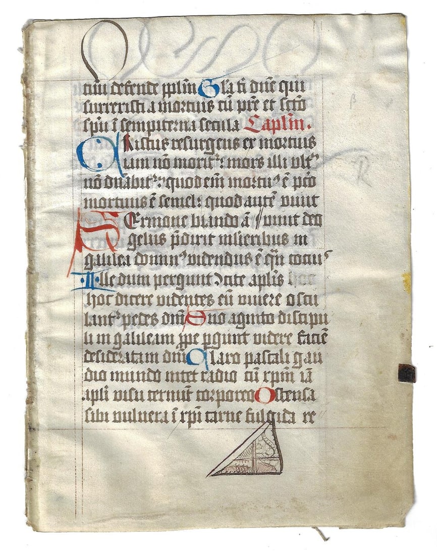 1516 Manuscript Vellum Prayer Leaf (1 of 2)