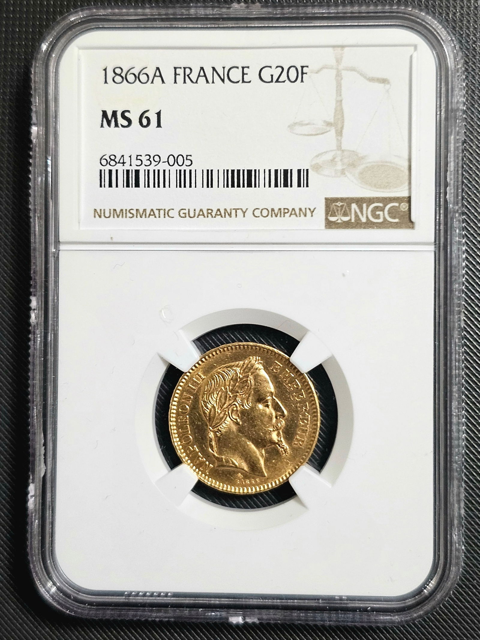 Napoleon IlI Gold 20 Francs 1866-A NGC MS61, Paris mint (1 of 3)