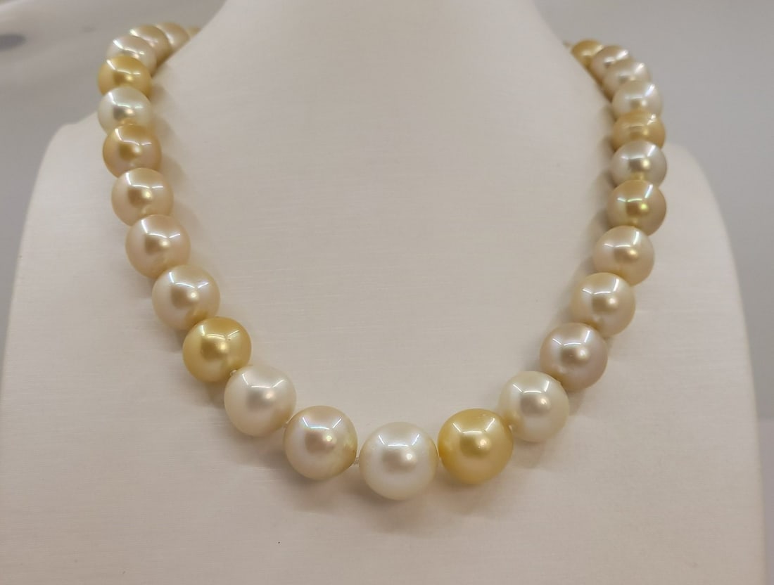 ALGT Certified Golden South Sea Pearls - Big Size - 10x13.4mm - Necklace (1 of 16)