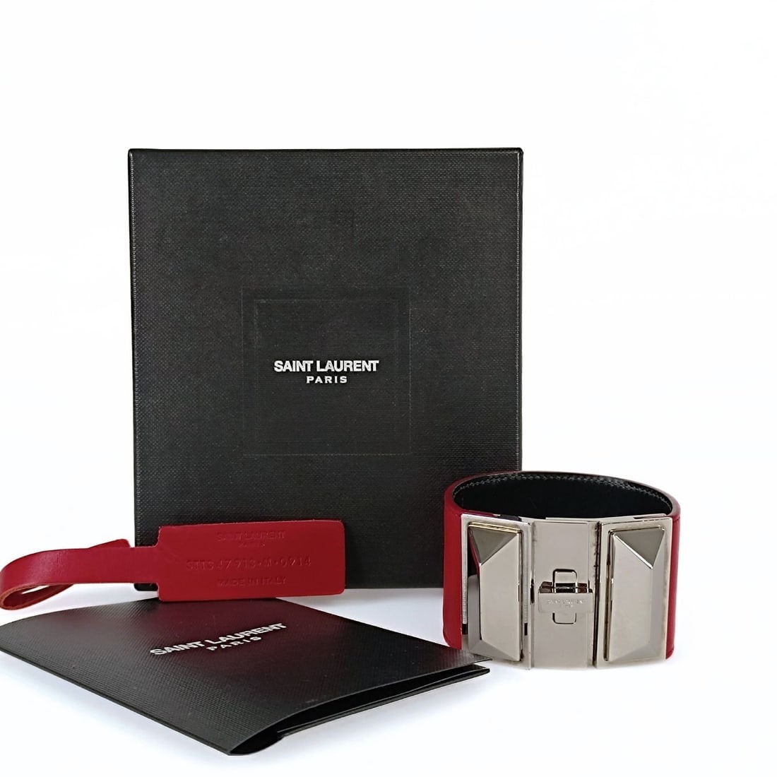 SAINT LAURENT Collier de Chien red leather bracelet (1 of 5)