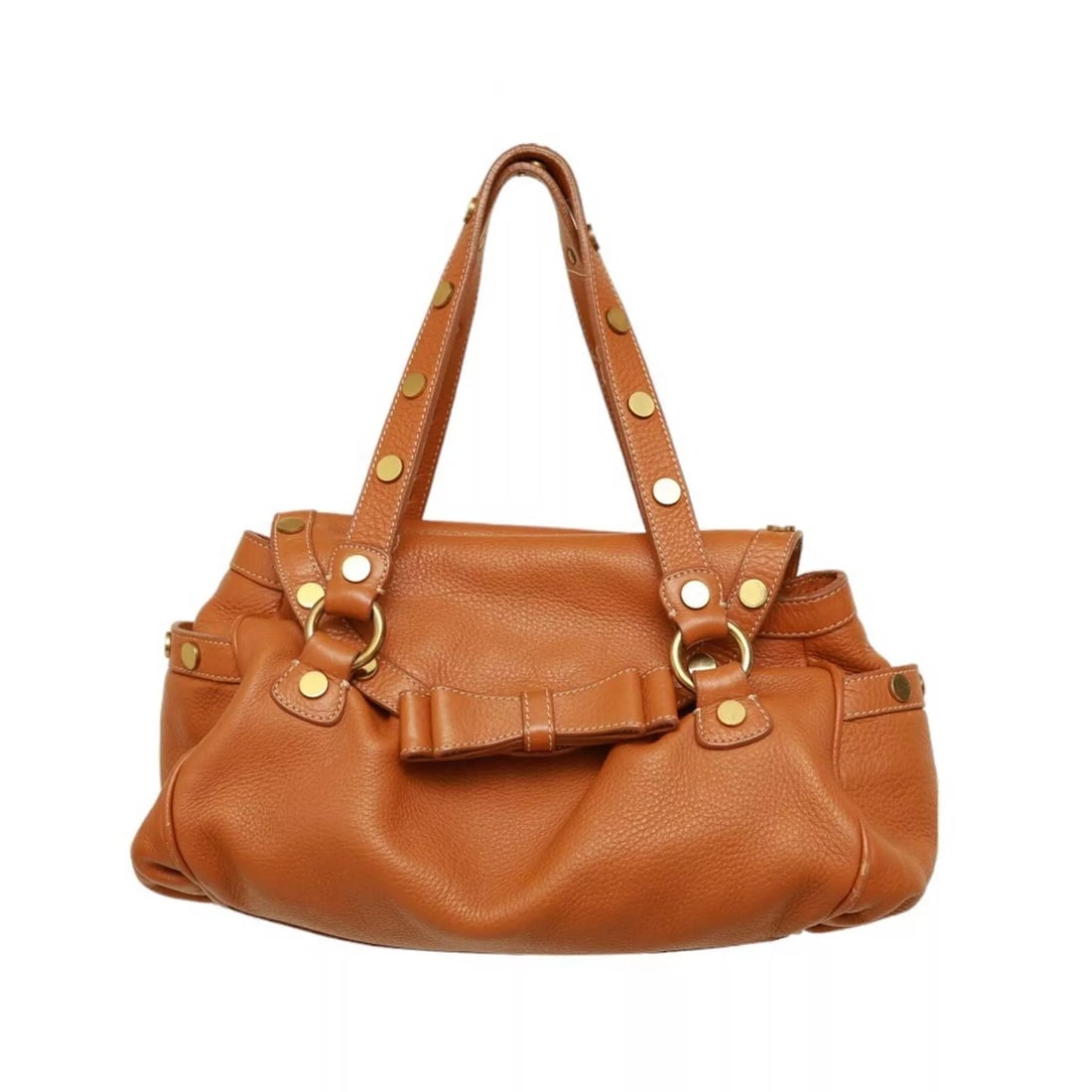 Moschino Tan Brown Leather Flap Top w. Bow Studded Handbag Shoulder bag (1 of 8)