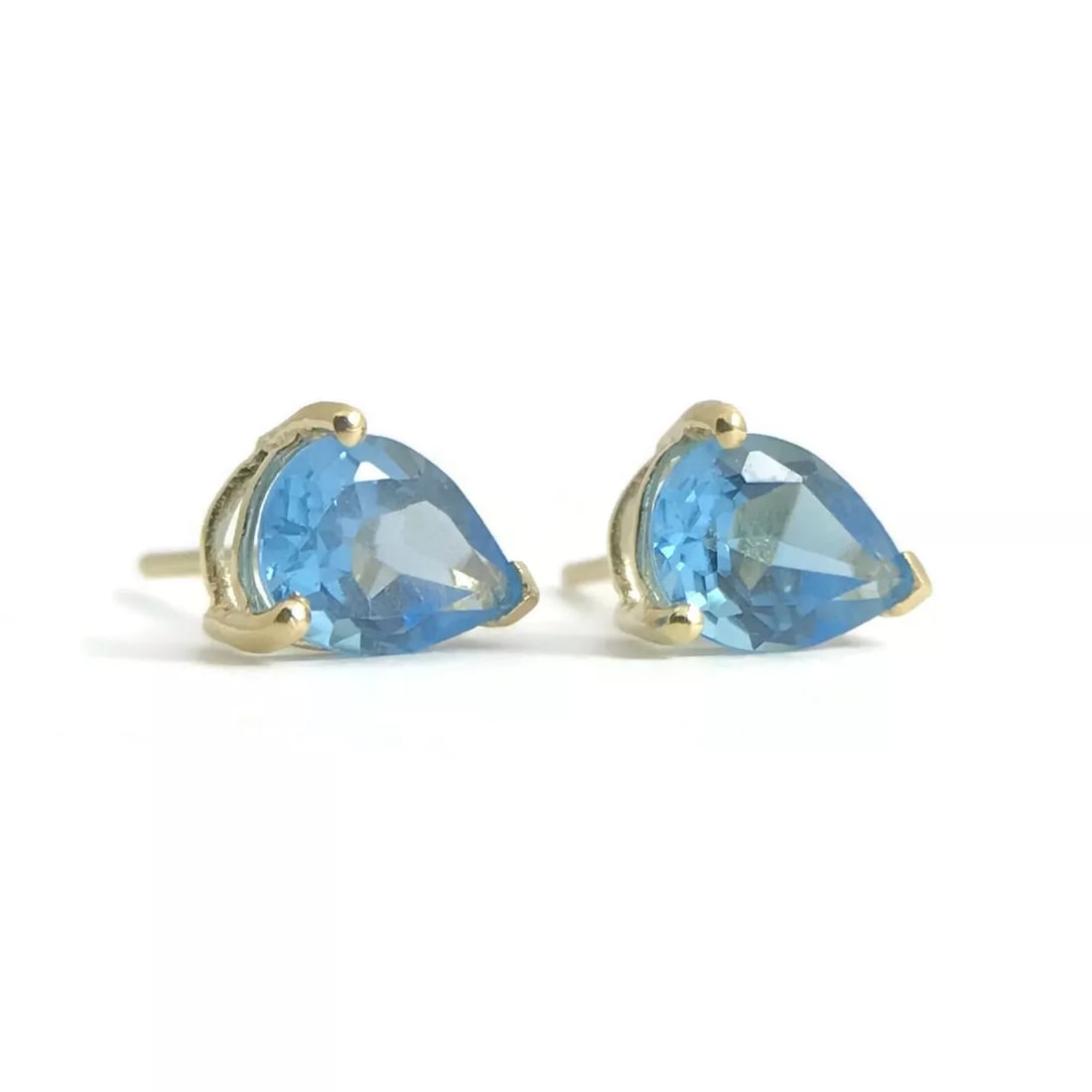 Pear Blue Topaz Gemstone Stud Earrings in 14K Yellow Gold, 2.00 CTW, 1.19 Grams (1 of 11)