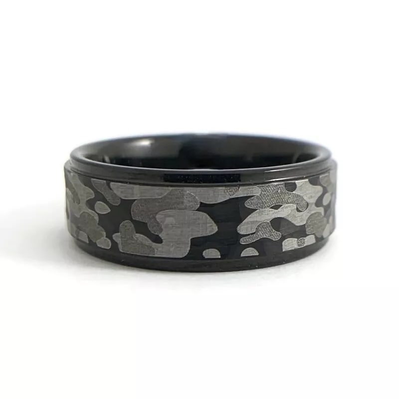 Men's Wide Black Camouflage Wedding Band Ring in Tungsten Size 10, 8 mm (1 of 9)