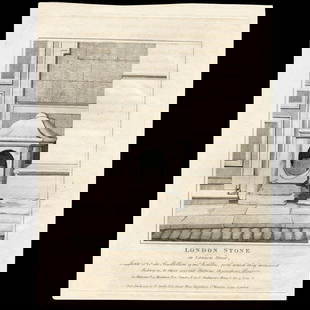 London Stone in Cannon Street - 1791 engraving: London Stone in Cannon Street. Provenance: John Thomas Smith’s Antiquities of London, published between 1791 and 1800. Size: 19x24,6 cms. Condition: good. London Stone is a historic landmark hou