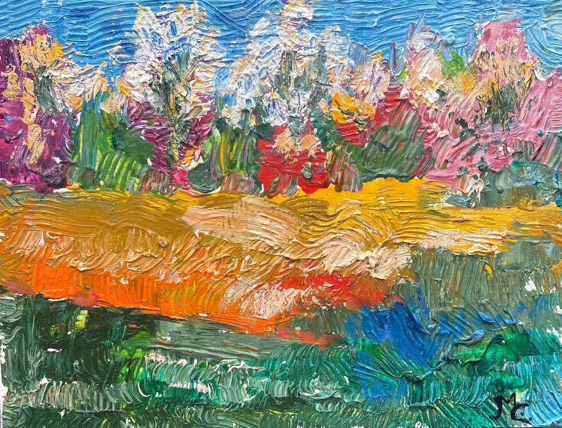 Bright & Colorful French Landscape Impressionist Oil Painting Garden Scene c.2000 (1 of 4)