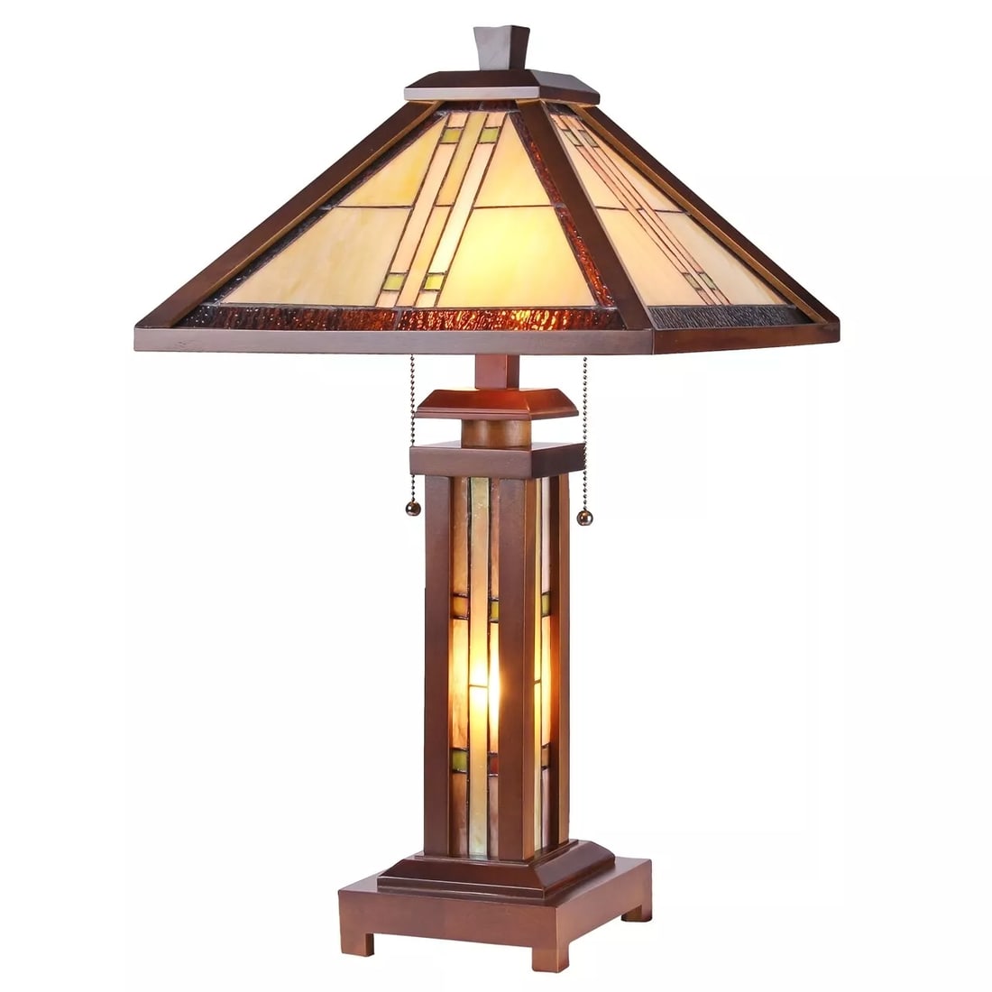 25.6 3 light Stained Glass Wood Mission Table Lamp (1 of 3)