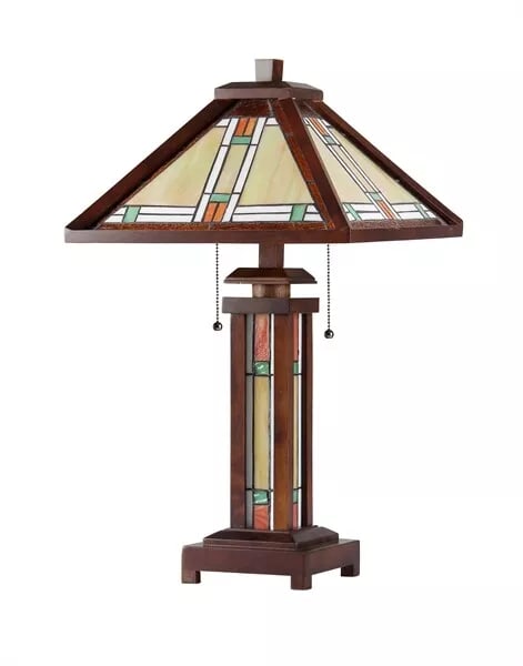 25.6 3 light Stained Glass Wood Mission Table Lamp (1 of 2)