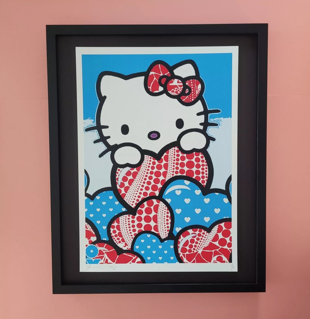 DEATH NYC Hand Signed LARGE Print Framed 16x20in COA HELLO KITTY YAYOI KUSAMA #6: This is a Stunning and Scarce 100% Authentic New Print by Death NYC Hand Signed and Numbered in Pencil by the Artist Limited Edition of 100 Large Size: 45cm x 32cm About 18x13in Fine Art 300 gsm Paper