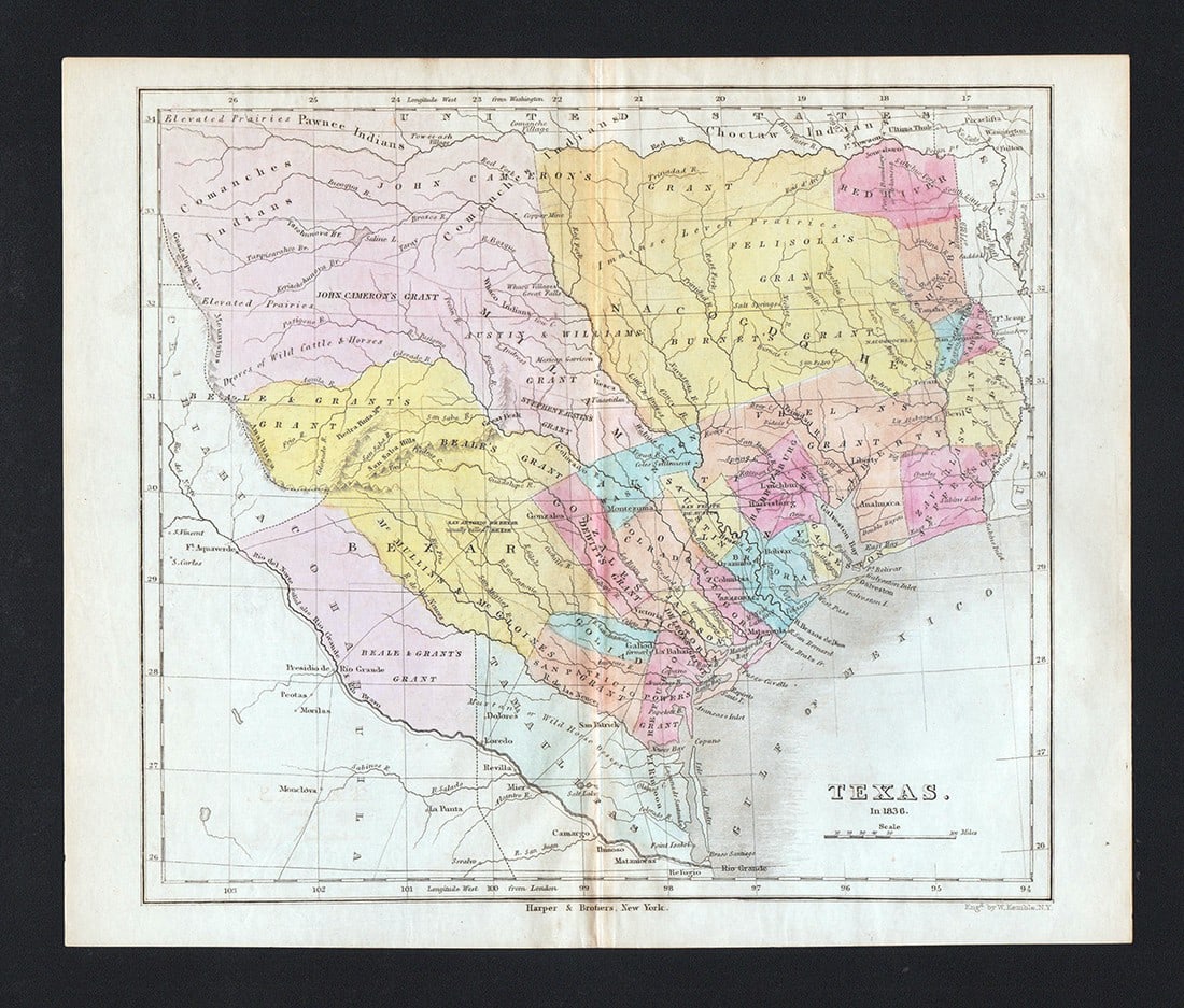Rare map of Texas in 1836, Harper (1846) (1 of 5)