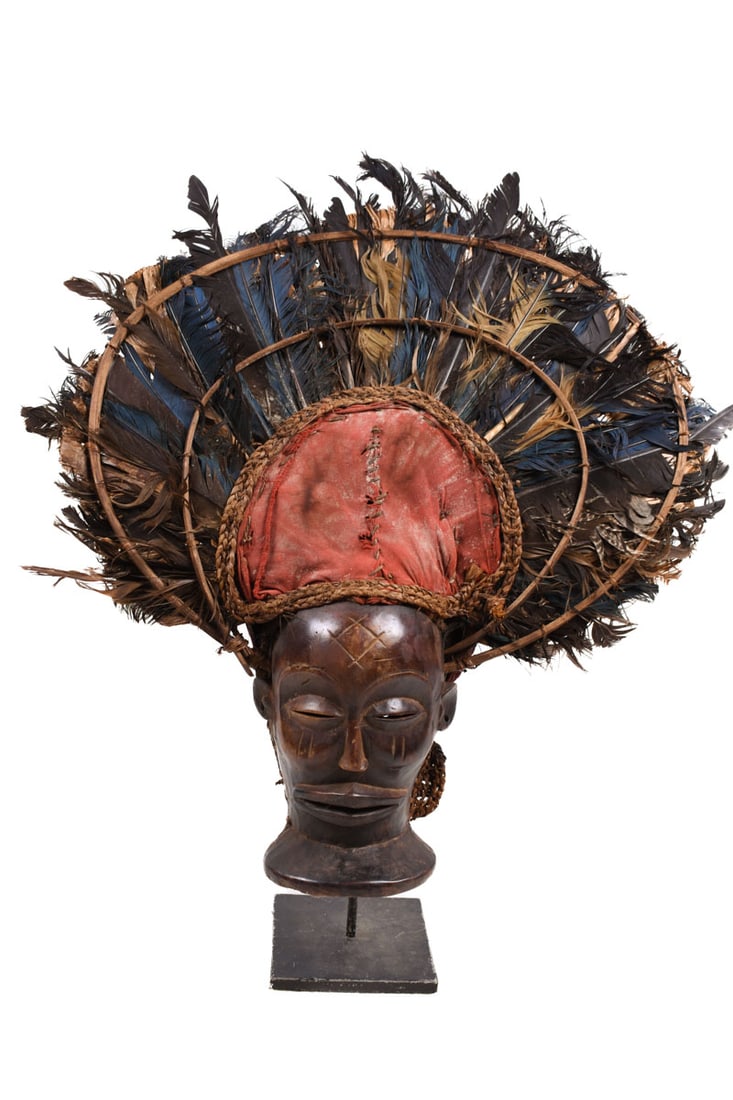 Chihongo Mask - Feathers, Wood - Chokwe - DR Congo (1 of 7)