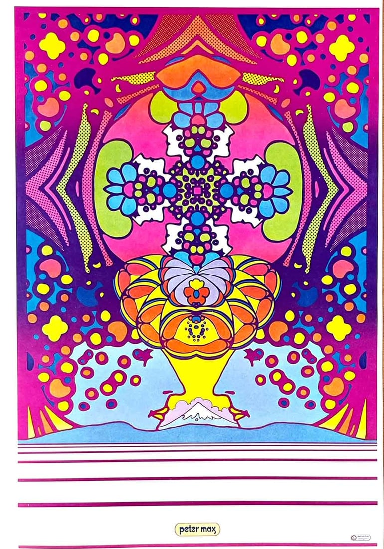 Peter Max Pop Art Poster 16, 2000 Lights Years 1970: Artist: Peter Max Country: Germany / USA Title: 2000 Lights Years Medium: Offset Paper Size: 16.5 x 11 inch Marks: Not signed not numbered Published: 1970 Peter Max Poster Corp. Provenance: Pete