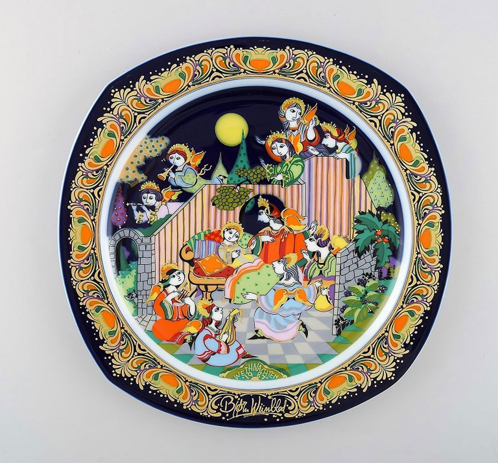 Bjørn Wiinblad for Rosenthal. Christmas plate in porcelain from 1987. (1 of 5)