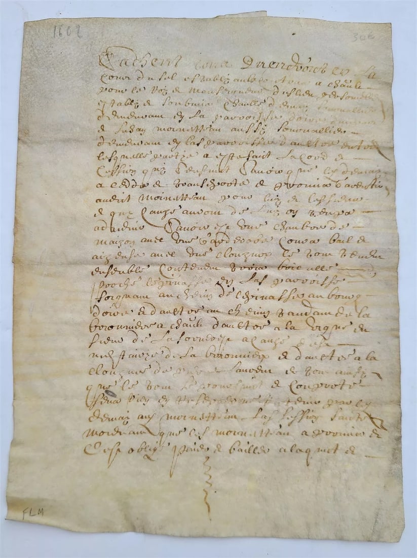 1602 MANUSCRIPT on VELLUM antique LEGAL DOCUMENT in FRENCH (1 of 5)