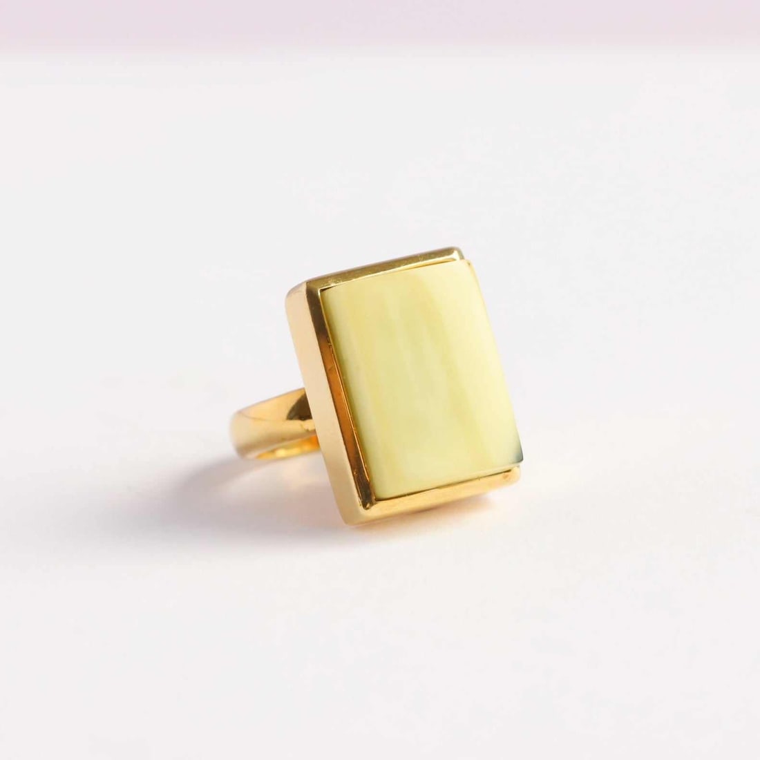 Baltic Amber Rectangular Ring|Butterscotch-Lime|14k Gold Plated S925|Handmade (1 of 5)
