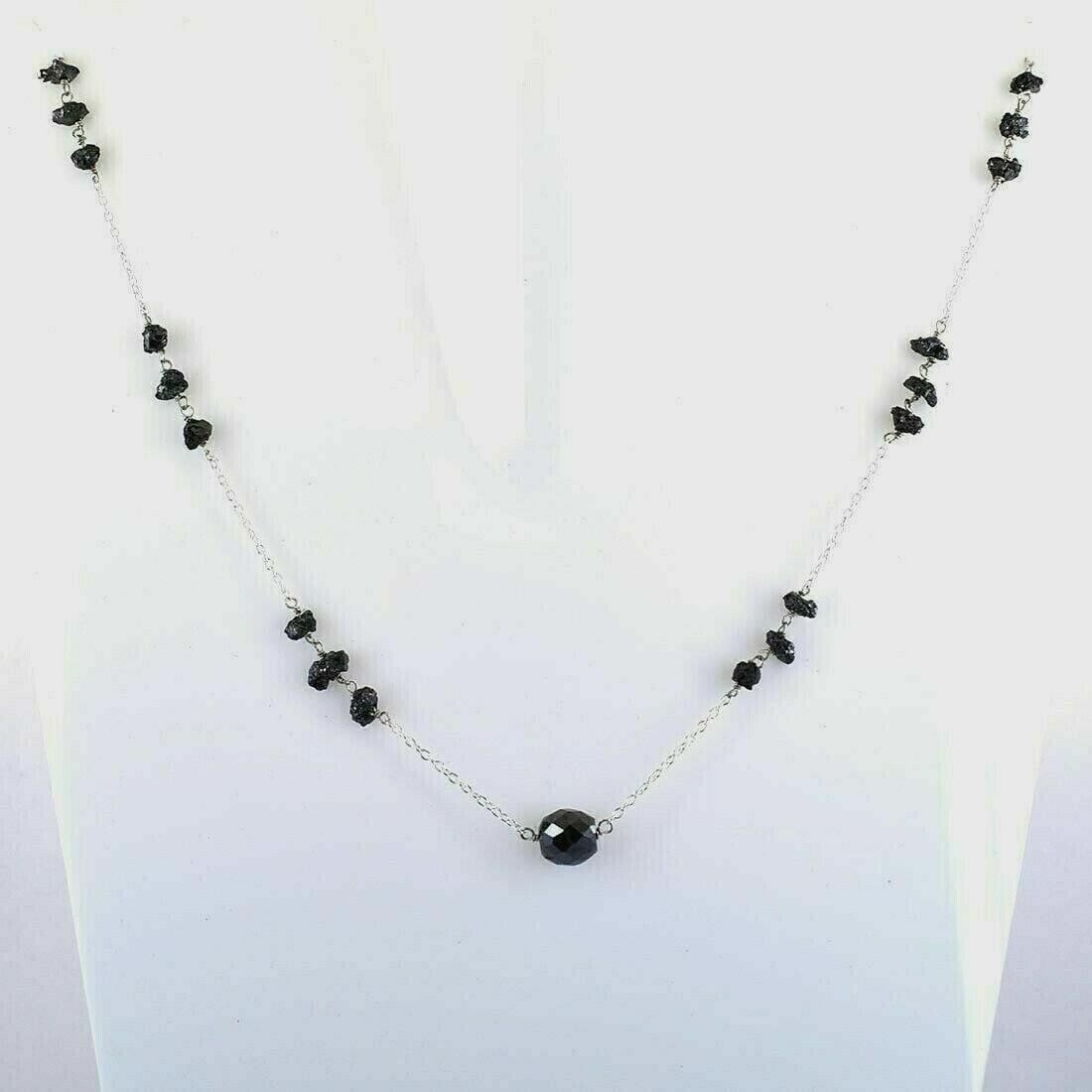Hand Made Sterling Silver Chain Necklace with Black Diamond Beads (1 of 4)